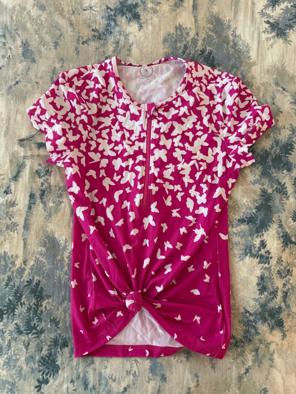 Mott50 Pink and White Butterfly-Print Swim Coverup